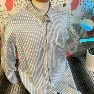 Kirkland Blue Yellow Striped Dress Shirt - 17 34 (L)